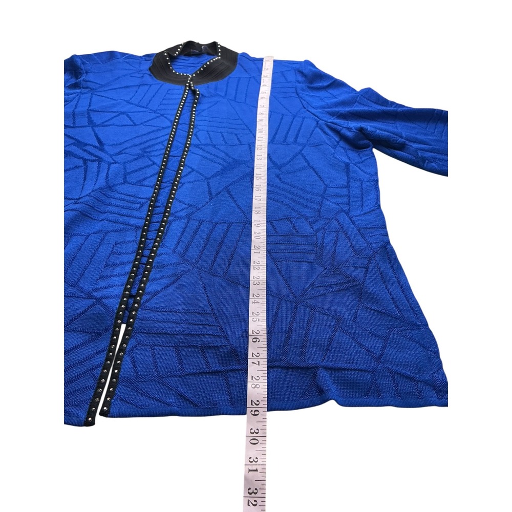 Ming Wang 2X Royal Blue Geometric Textured Studded Open Front Knit Cardigan - Picture 11 of 12